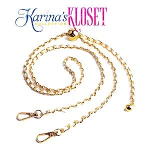 Adjustable Purse Strap, Leather Woven Chain, Gold & White Vegan Leather